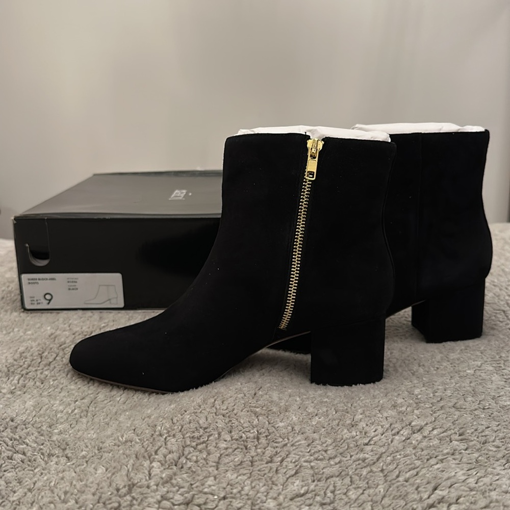 J Crew Suede Gold Side Zip Ankle Bootie, NWT, Size 9